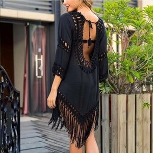Black Crochet Fringe Swim Coverup